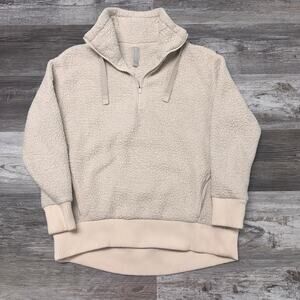 Athleta Talus Cream Womens S Half Zip Pullover Sporty Sherpa Fleece‎ Sweatshirt